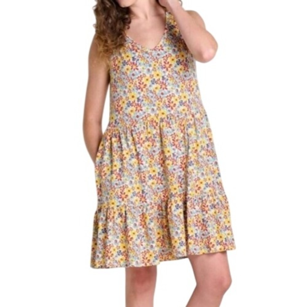 Toad&Co Womens M Marley Floral Tiered Sleeveless Dress with Pockets